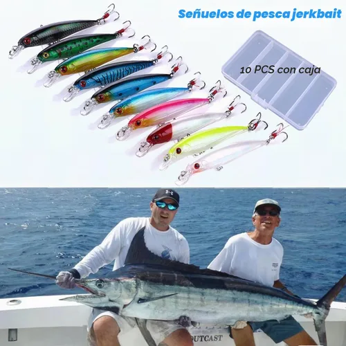 Vista 6 de Jerkbait Señuelos de pesca, señuelos de pesca de lubina superior - 10 piezas con caja