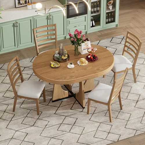 Vista 15 de Harper & Bright Designs Juego de comedor redondo extensible de madera de 42 a 58 pulgadas para 4-6, juego de mesa de cocina de 5 piezas con 4 sillas