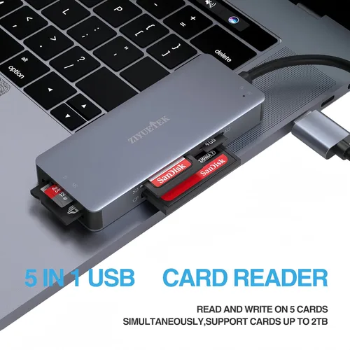 Vista 3 de Lector de tarjetas CF, USB 3.0 a adaptador de lector de tarjetas de memoria flash compacto 5Gbps lectura simultáneamente 5 tarjetas simultáneamente
