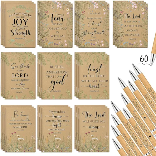 Vista 8 de Ctosree 60 unidades de regalo cristiano a granel para mujeres, cuaderno de versículos de la Biblia, diario de oración, bolígrafo inspirador, bloc