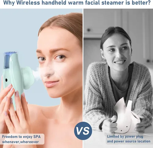 Vista 4 de Vaporizador facial y spa de ojos 2 en 1. Mini vaporizador facial profesional portátil para limpieza profunda facial, el vapor iónico de mano de Dama