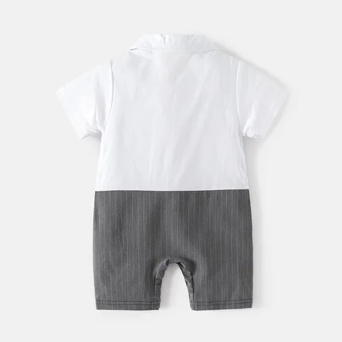 Vista 4 de Baby Boy Gentleman White Shirt Vest Bowtie Tuxedo Onesie Jumpsuit Overall Romper Baby Girls Bodysuit