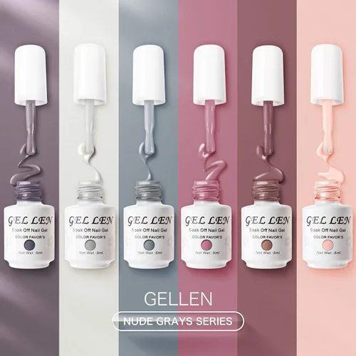 Vista 6 de Gellen Kit de esmalte de uñas en gel, 6 colores grises Nude, diseño popular de arte de uñas, pasteles clásicos, tonos naturales, esmalte de gel