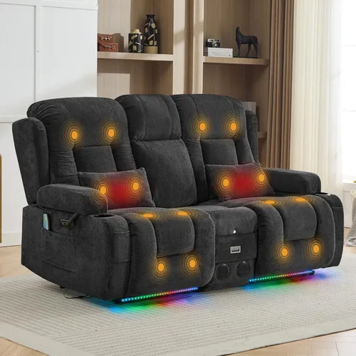 Vista 11 de TUNYI Wall Hugger - Sofá reclinable eléctrico para autocaravana, sofá biplaza reclinable con consola para teatro, sofá reclinable con USB/toma