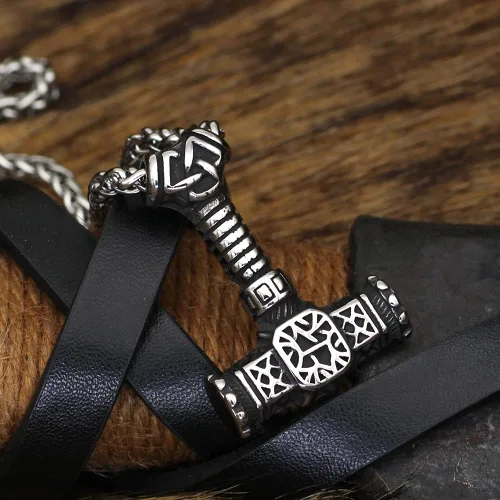 Vista 4 de Collar Nordic Viking Mjolnir Thor Hammer Valknut