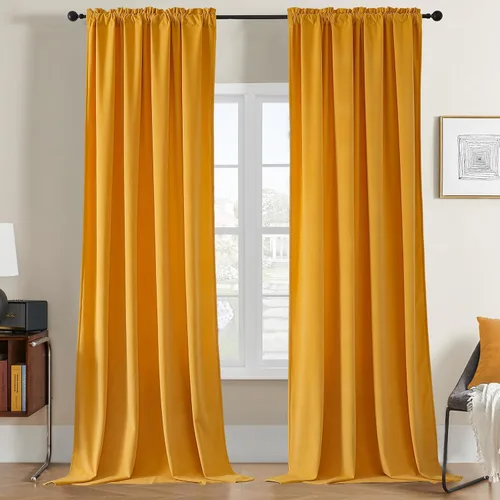 Vista 27 de Joydeco Cortinas de terciopelo negro de 63 pulgadas de largo, 2 paneles, cortinas opacas de lujo con bolsillo para barra, cortinas de ventana