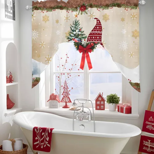 Vista 5 de Cortinas de cocina con cenefa de gnomos de granja, cenefa con bolsillo para barra, paneles de cortina para dormitorio, sala de estar, baño