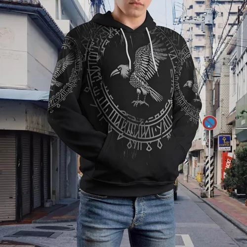 Vista 5 de ENLACHIC Sudadera con capucha con estampado digital 3D de tatuaje vikingo para hombre