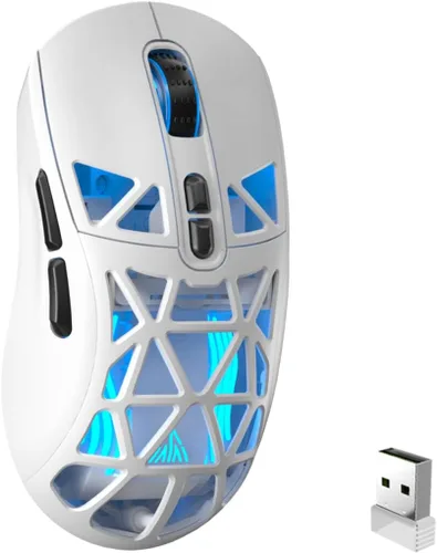 Vista 11 de SOLAKAKA SM802 - Ratón inalámbrico para juegos, 24,000 DPI máximo, trimodo 2.4 GHz/BT/mouse recargable USB con RGB, botones macro programables