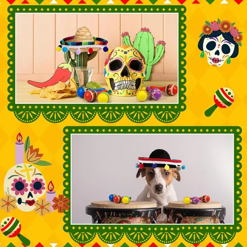 Vista 5 de Honoson 12 piezas de madera Fiesta Maracas 6 Cinco de Mayo Mini sombrero superior sombrero para sombrero decoración de fiesta mexicana