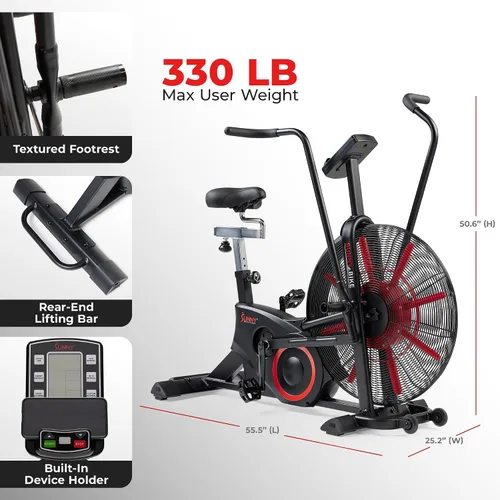 Vista 6 de Sunny Health & Fitness Smart Fan Bike for Home Gym, Full Body HIIT & Interval Cardio Training with Air Resistance, Customizable Performance Monitor