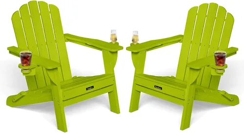 Vista 47 de Silla Adirondack plegable, silla Adirondack de HDPE con 2 soportes para tazas, sillas para fogatas al aire libre de fácil montaje para patio