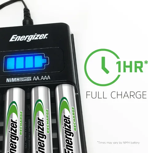 Vista 3 de Energizer CH1HRWB-4 - Cargador de pilas AA/AAA con 4 pilas AA NiMH recargables (carga pilas AA o AAA en 1 hora o menos)
