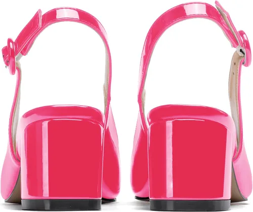 Vista 4 de WAYDERNS Zapatos de tacón bajo grueso de 2 pulgadas con hebilla rectangular de metal dorado para mujer, Oro