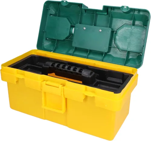 Vista 3 de Caja de herramientas de hardware, caja de herramientas de hardware portátil para coche con bandeja extraíble, caja de piezas pequeñas, amarillo
