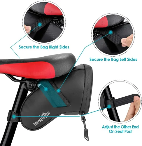 Vista 4 de WOTOW Kits de reparación de neumáticos de bicicleta, bolsa impermeable para sillín de bicicleta y mini bomba de 120 psi, palanca multifuncional