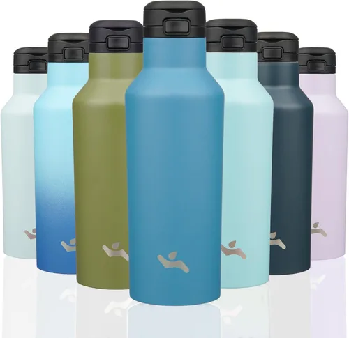 Vista 22 de Konokyo - Botella de agua aislada con popote, 25 onzas, doble pared de acero inoxidable al vacío con 2 tapas, cielo