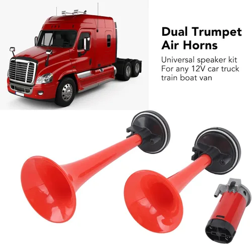 Vista 2 de Juego de bocinas de aire, kit de bocina de aire dual de 12 V 20 A, bocina de aire de 120 db con compresor para camión, tren, barco