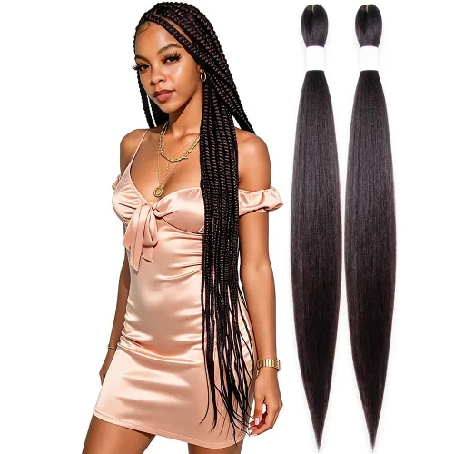 Vista 79 de Cabello trenzado burdeos, 10 pulgadas, 4 paquetes Cabello preestirado, trenzas de ganchillo cortas y rectas, textura Yaki, fibra sintética