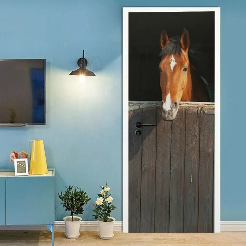 Vista 43 de Calcomanías 3D para puerta, murales para despegar y pegar, papel tapiz de caballo, calcomanías autoadhesivas extraíbles de PVC, impermeable, póster