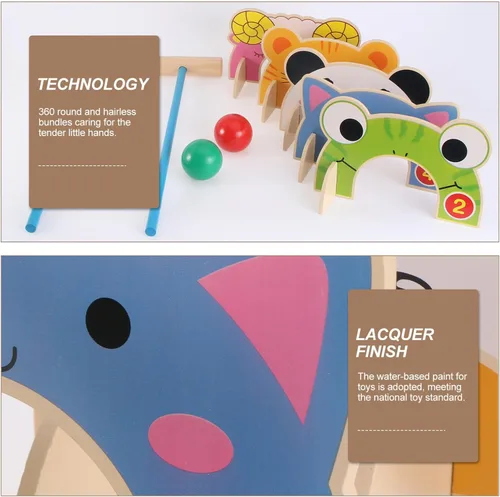 Vista 6 de TOYANDONA Juego de croquet para niños, juego de croquet de animales de madera de dibujos animados con mazos de madera de croquet, juego familiar