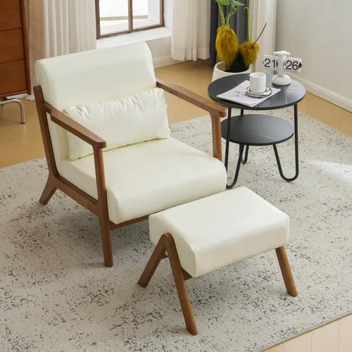 Vista 2 de MOJAY Silla Decorativa Moderna con Otomano, Sillón de Salón Tapizado en Cuero Sintético para Dormitorio, Balcón, Recepción