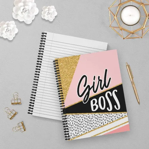 Vista 9 de Softcover Girl With A Dream - Cuaderno motivacional en espiral de 8.5 x 11 pulgadas, 120 páginas con rayas anchas, cubierta laminada brillante