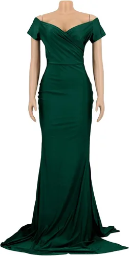 Vista 3 de Vakkest - Vestido largo de verano para mujer con hombros descubiertos sexy cuello en V manga larga vestido de cóctel sirena y boda