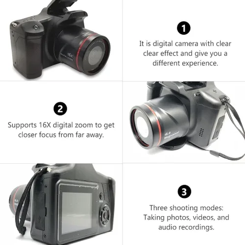 Vista 5 de Acuvar Cámara digital de 16MP mini estilo SLR compacta con pantalla LCD de 2.4”, zoom 16X, sensor CMOS – Cámara de punto y disparo para vlogging