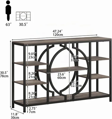Vista 2 de GiftGo Mesas consola industrial de 47 pulgadas para entrada, mesa de sofá rústica detrás del sofá, estantes de madera de 4 niveles, mesa de entrada