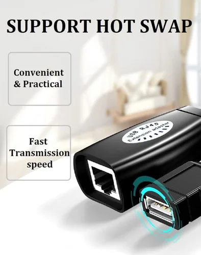 Vista 3 de Extensor USB sobre RJ45 Cat 6/5/5e, divisor Ethernet RJ45 a extensión USB hasta 164.0 ft/164 pies, compatible con computadoras, teléfonos móviles