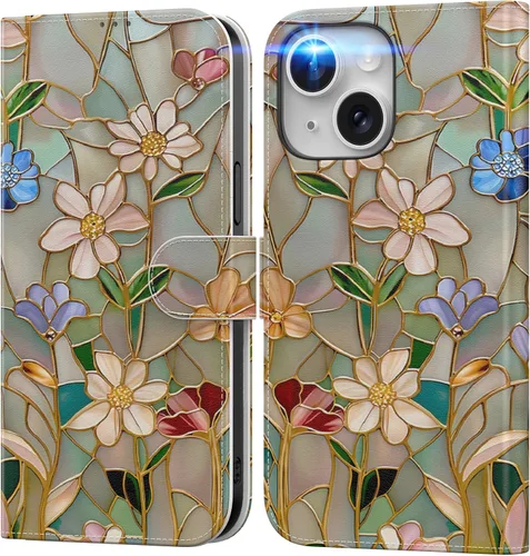 Vista 49 de DEENAKIN Funda tipo cartera para iPhone 15 con tarjetero + clip para efectivo, bloqueo RFID, protección contra caídas de grado militar y obras