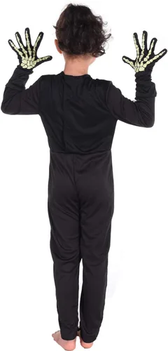 Vista 8 de Disfraz de esqueleto para niños, disfraz de Halloween que brilla en la oscuridad, huesos blancos, traje de cuerpo elástico para niños y niñas