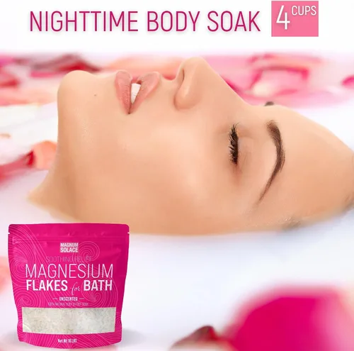 Vista 3 de Copos de magnesio para baño, escamas de cloruro de magnesio orgánico puro, sin perfume, 10 libras