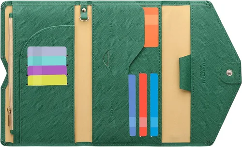 Vista 88 de Zoppen - Billetera de viaje con bloqueo RFID multiusos (Ver.4) Portatarjetas de pasaporte y vacunas, organizador de documentos de tres pliegues