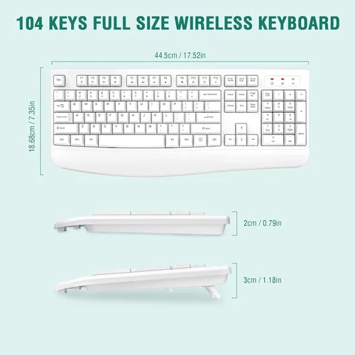 Vista 6 de EDJO Teclado inalámbrico, 2.4G ergonómico de tamaño completo, teclado inalámbrico de computadora con reposamuñecas para Windows, Mac