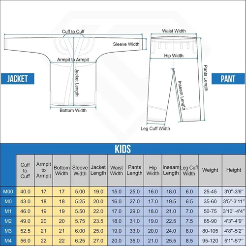 Vista 6 de Conjunto de uniforme para niños, BJJ Jiu Jitsu Gi, kimono y pantalones, preencogido