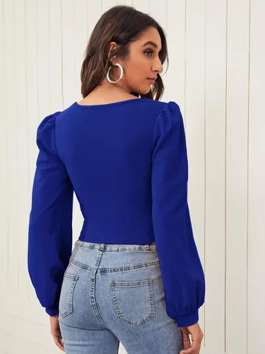 Vista 2 de Floerns Camiseta corta casual de manga larga con cuello cuadrado para mujer