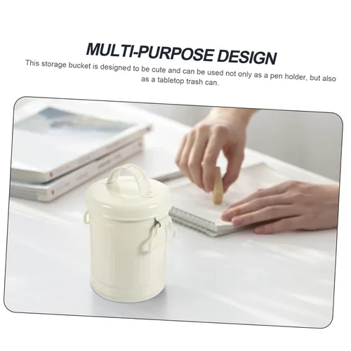 Vista 4 de Basurero de escritorio pequeño de escritorio, cubo de almacenamiento para artículos diversos, soporte para brochas de maquillaje, cubos pequeños