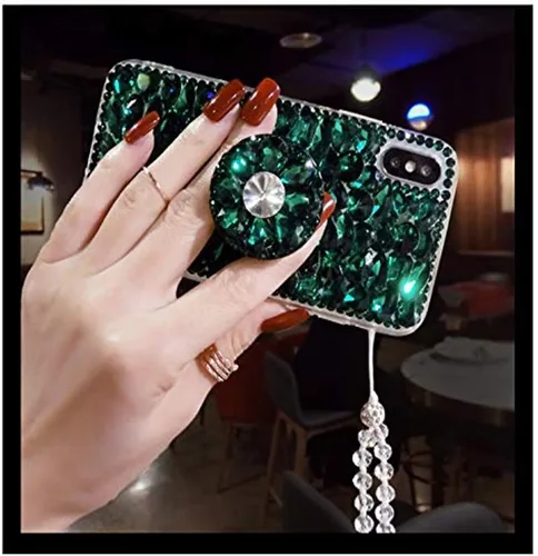 Vista 4 de Funda con función atril de diamantes para Google Pixel 2XL, hecha a mano en 3D con piedras brillantes y correa de cristal, para Google Pixel 2XL