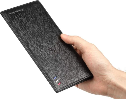 Vista 2 de BISON DENIM Carteras RFID plegables para tarjetas de crédito billetera larga de cuero real para hombre con bolsillo con cremallera para monedas