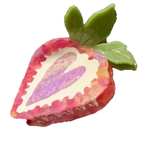 Vista 17 de Pinzas de garra de manzana, pinzas de pelo de melocotón jugoso, pinzas de pelo de frutas, pinzas de pelo de acetato para mujeres, pinzas pequeñas