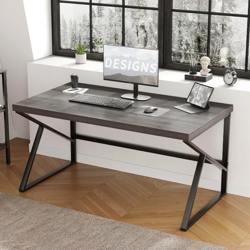 Vista 16 de HSH Escritorio para oficina en casa, escritorio industrial de metal y madera para computadora para PC, portátil, trabajo, escritura, estudio
