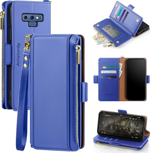 Vista 11 de Antsturdy Funda compatible con Samsung Galaxy Note 9 con tarjetero para mujeres y hombres, funda de teléfono con bloqueo RFID, de piel sintética