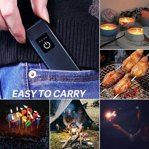 Vista 5 de Encendedor inteligente con sensor de huellas dactilares, sin llama, resistente al viento, encendedor de cigarrillos de doble cara, encendedor Negro