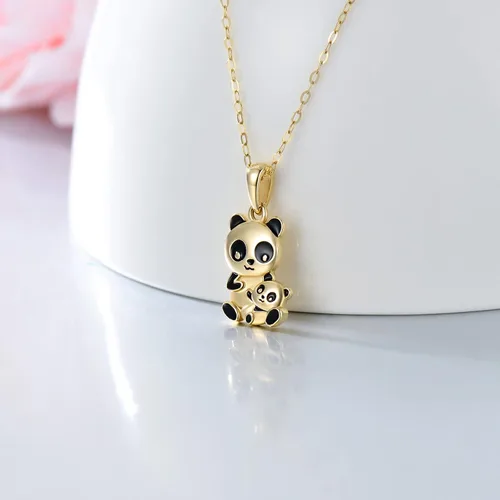 Vista 3 de BEBEWO Panda Mother Child Necklace in 10k14k18k Gold, Gold Panda Pendant Necklace, Cute Animal Panda Lover Necklace for Women Girls