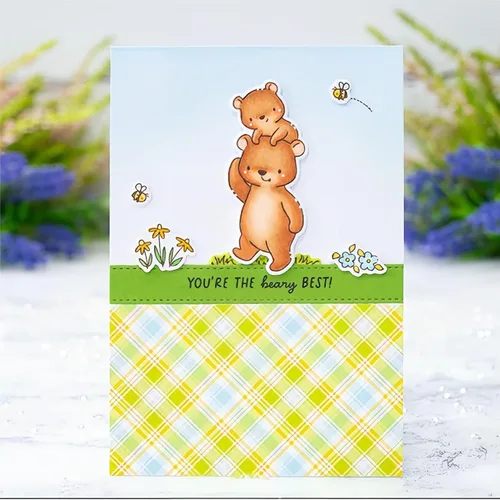 Vista 4 de Bear Hugs - Juego de sellos y troqueles para hacer tarjetas, sellos transparentes y troqueles de corte de metal para álbumes de recortes