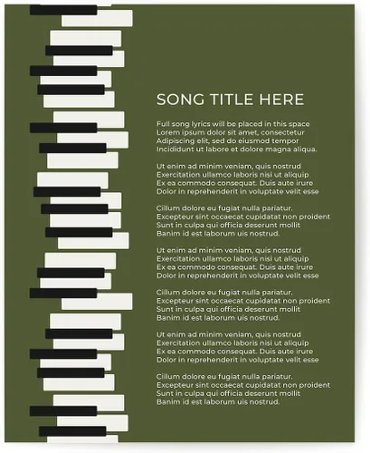 Vista 28 de Piano Keys Custom Songs Lyric Wall Art Print, Personalized Music Poster Blue 11x14" Black Frame