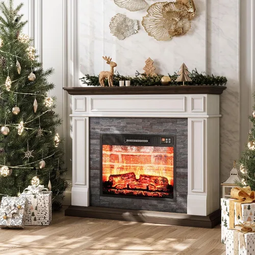 Vista 17 de Soporte de TV con chimenea de 72 pulgadas con toma de corriente y LED, chimenea eléctrica con repisa, centro de entretenimiento con almacenamiento
