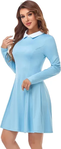 Vista 4 de Abrooical Vestido de Halloween de manga larga con cuello Peter Pan para mujer